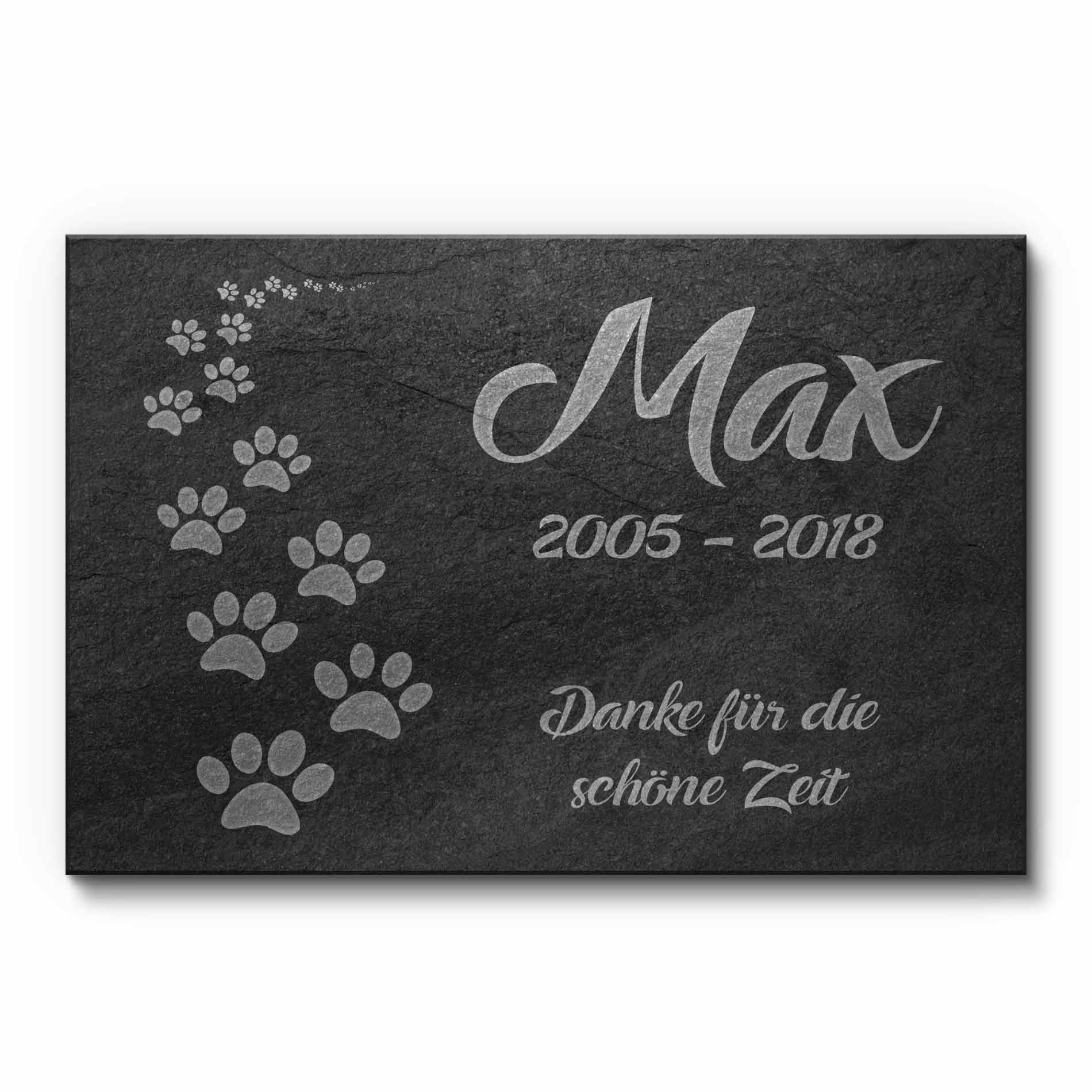 Tier Andenken Premiumschiefer Fotogravur 30x20 cm - Gedenkstein Haustier handverlesen mit Foto