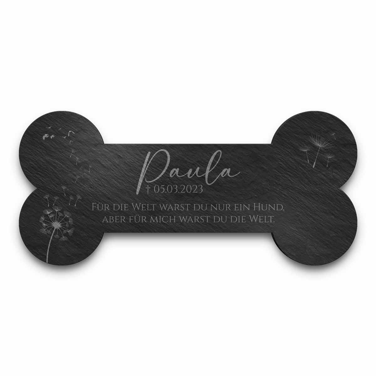 Tier Andenken Schiefer Knochenform 23x10,5 cm - Gedenktafel Hund mit Gravur Name Datum