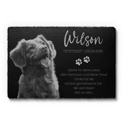 Tier Grabstein für Hund oder Katze aus Schiefer mit Foto-Gravur 30×20 cm