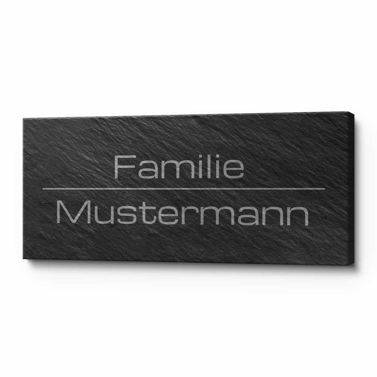Seitenansicht des Schiefer-Türschilds im schlichten Design mit individueller Namensgravur